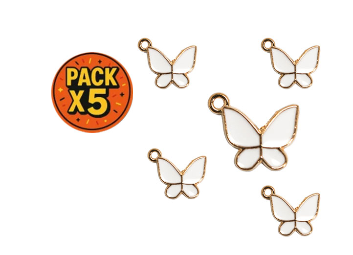 Dije Esmaltado Mariposas Blancas Doradas